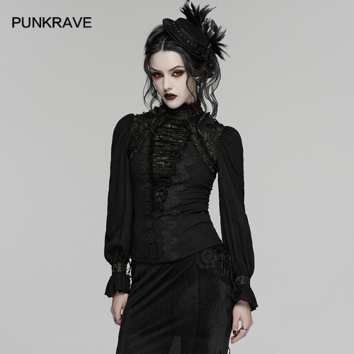 Punk Rave WY-1895CCF Elastic Textured Striped Knited Fabric Goth Visual Pullover Shirt