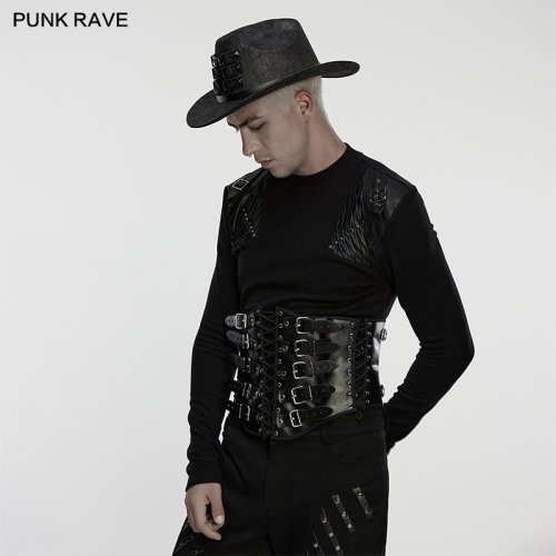 Punk Rave WS-852YDM Stylish Multi-Leather Straps Punk Metal Corset