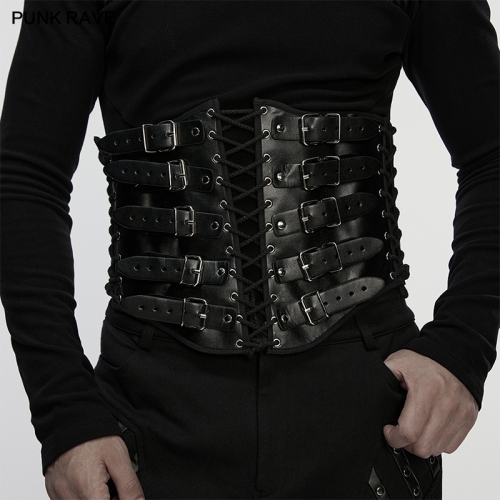 Punk Rave WS-852YDM Stylish Multi-Leather Straps Punk Metal Corset