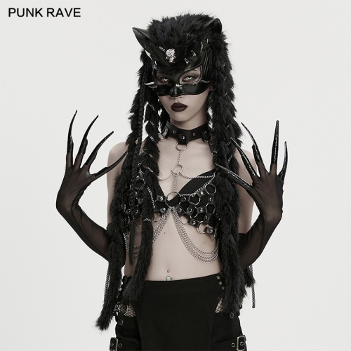 Punk Rave WS-842SSF Detachable Fluffy Cuffs Fluffy Goth Gloves