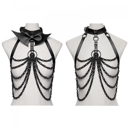 Punk Rave WS-840QTF Eco-Friendly Artificial Leather Punk Bat Bow Skull Chest Chain