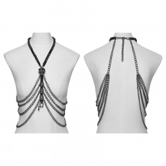 Punk Rave WS-844BDF Alloy And Metal Chains Doomsday Punk Snake-Wrapped Skull Necklace