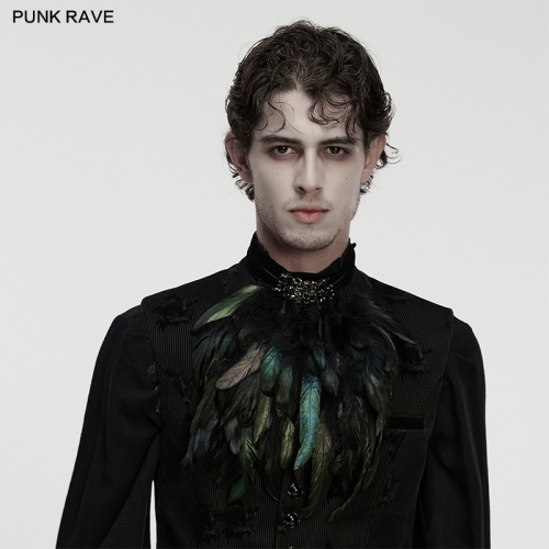 Punk Rave WS-835LHM High-Quality Velvet Goth Feather Collar Pin