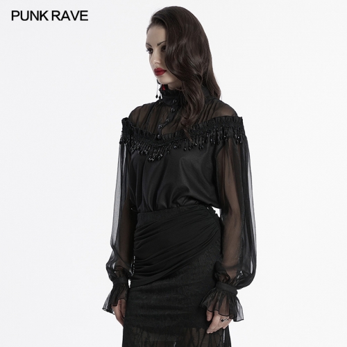 Punk Rave OY-1748CCF Loose Fit Sexy Off-Shoulder Design Goth Pullover Shirt