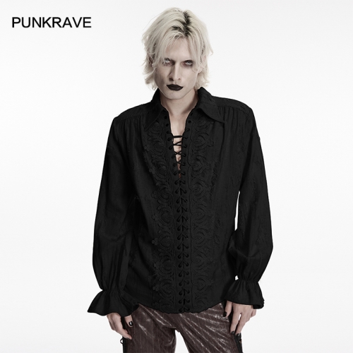 Punk Rave WY-1997CCM Classic Lapel Goth Distressed Cotton And Linen Shirt