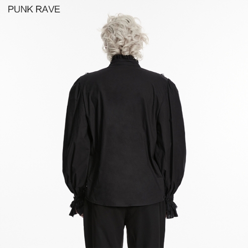 Punk Rave WY-1933CCM Cotton Shirt Fabric And Lace Mesh Goth Palace Lace Shirt