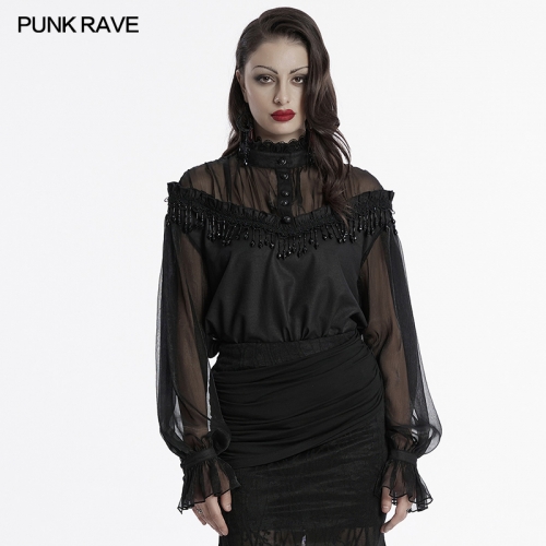 Punk Rave OY-1748CCF Loose Fit Sexy Off-Shoulder Design Goth Pullover Shirt