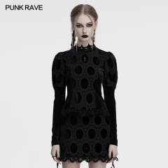 Punk Rave OY-1752CCF Flocking Dotted Fabric And Velvet Palace Style Velvet Shirt