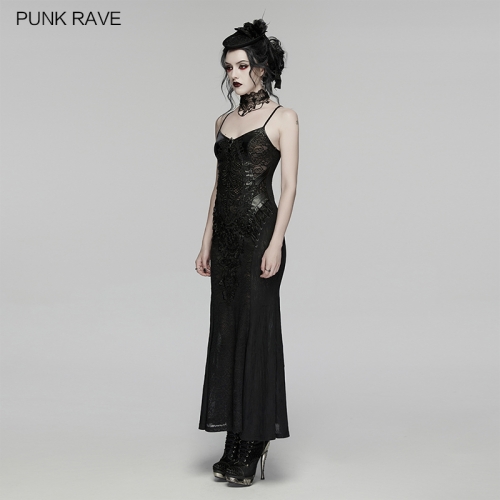 Punk Rave WQ-934LQF Exquisite Diamond Studded Goth Decal Visual Slip Dress