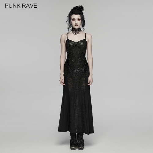 Punk Rave WQ-934LQF Exquisite Diamond Studded Goth Decal Visual Slip Dress