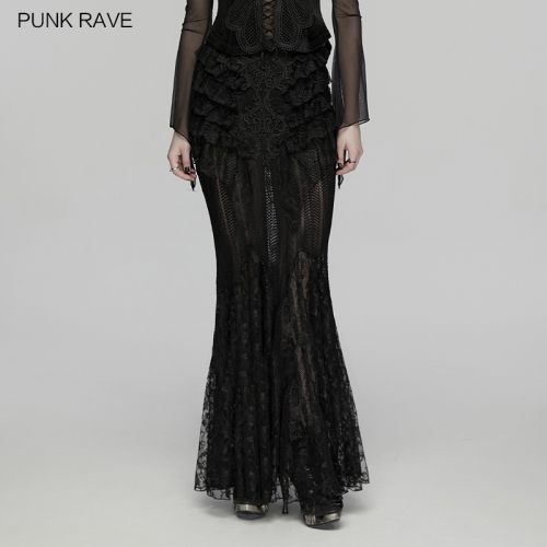 Punk Rave WQ-938BQF Symmetrical Lace Pleats Goth Lace Layered Skirt