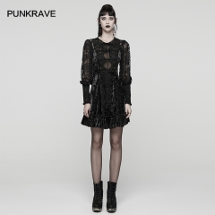Punk Rave WQ-895LQF High-Quality Diamond Velvet And Lace Sweet Goth Dress