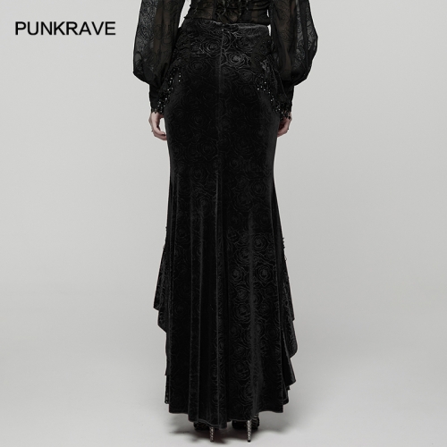 Punk Rave WQ-897BQF Stretch Rose Velvet And Lace Goth Gorgeous Fishtail Skirt