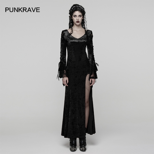 Punk Rave WQ-894LQF High-Quality Diamond Velvet And Lace Gorgeous Goth Dress