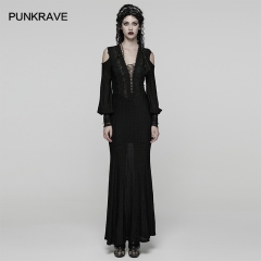 Punk Rave WQ-887LQF Delicate Lace And V-Neck Drawstring Elegant Goth Sheer Dress