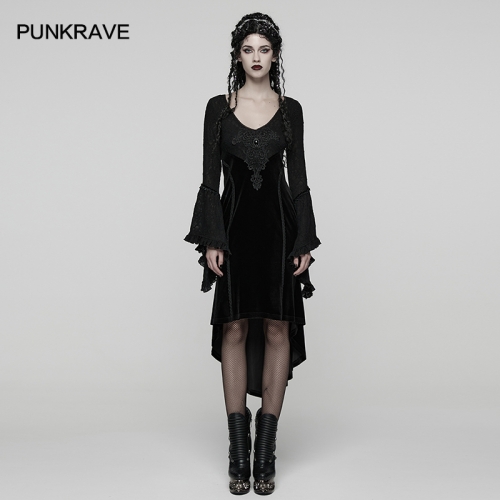 Punk Rave WQ-889LQF Stretch Velvet Gorgeous Ruffled Sleeves Goth Velvet Dress