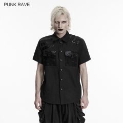 Punk Rave WY-1930CDM Metal Eyelets And D-Shaped Shoulder Loops Punk Distressed Shirt
