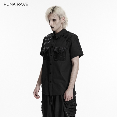Punk Rave WY-1930CDM Metal Eyelets And D-Shaped Shoulder Loops Punk Distressed Shirt