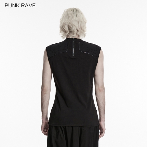 Punk Rave WT-1112BXM Elastic Knitted Fabric And Destructive Knitted Fabric Punk Minimalist Cross Vest
