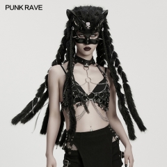 Punk Rave WS-865FSF Bionic Animal Latex Mask Headgear Punk Fox Head Braided Hood