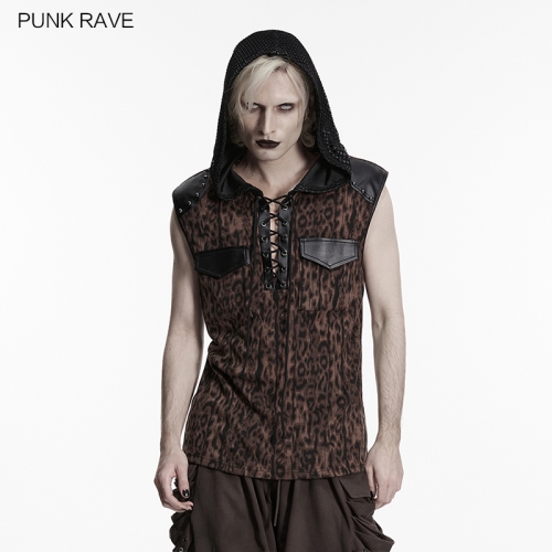 Punk Rave WT-1106BXM Glossy Rubberized Leather And Mesh Punk Leopard Print T-Shirt