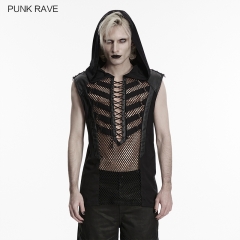 Punk Rave WT-1095BXM Hooded Design Irregular Eyelet Punk Skeleton Vision Hooded Vest