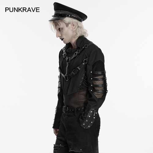 Punkrave WY-1942XDM D-Shaped Buckle And Drawstring Punk Savage Cropped Jacket