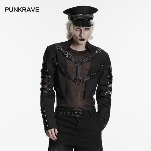 Punkrave WY-1942XDM D-Shaped Buckle And Drawstring Punk Savage Cropped Jacket