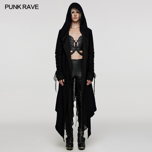 Punk Rave DY-1498ZCF Fully Open Draping Matching Fabric Double Layered Hooded Design Goth Decadent Long Coat