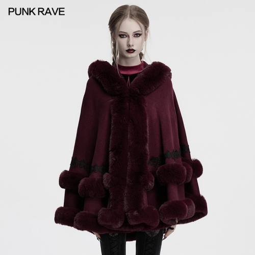 Punk Rave Gothic Fur Cloak Hoodie Sweater Knit Coat OM-092HMF-RD