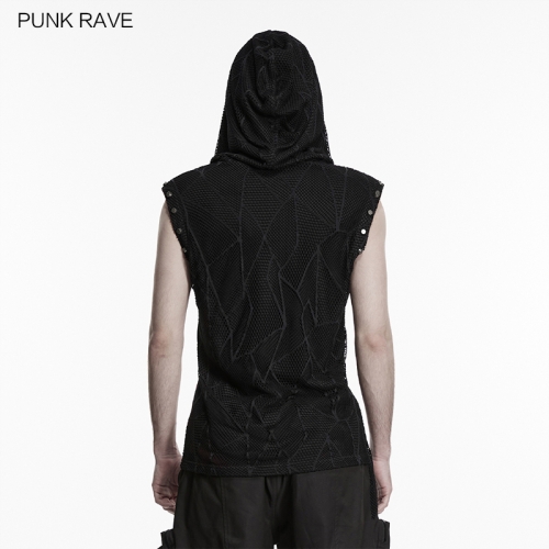 Punk Rave WT-1093BXM Dark And Mystery Sleeveless Punk Printed Hooded T-Shirt