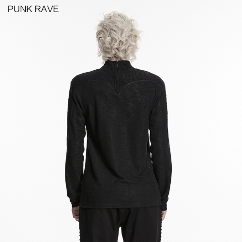 Punk Rave WT-1109TCM Elastic Patterned Knitted Fabric Goth Dark Decal T-Shirt