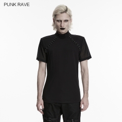 Punk Rave WT-1098TDM Soft Knitted Fabric And Mesh Dark Punk T-Shirt