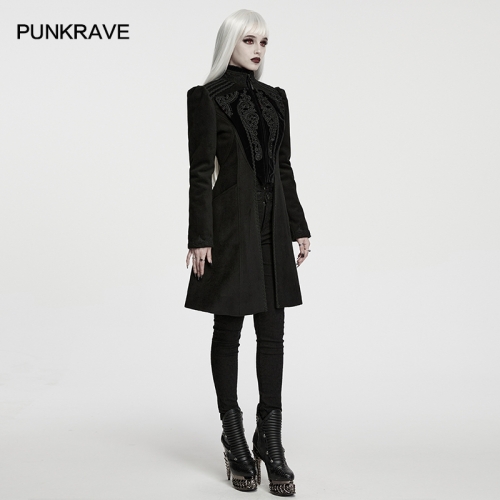 Punk Rave WY-2011ECF Thick Wool And Flat Velvet Goth Vintage Court Appliqué Coat