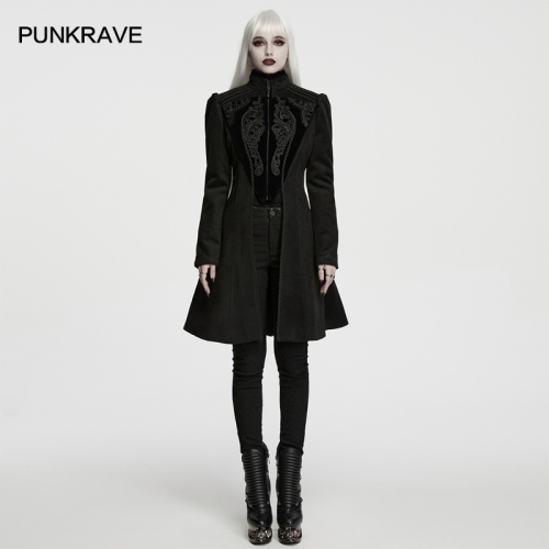 Punk Rave WY-2011ECF Thick Wool And Flat Velvet Goth Vintage Court Appliqué Coat