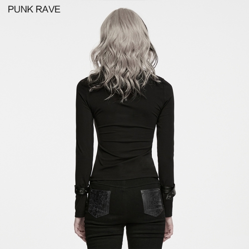Punk Rave High-Elastic Knitted Fabric Punk Asymmetric Segmentation T-Shirt