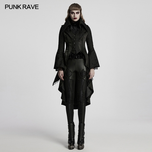 Punk Rave WY-1736XCF Glossy Woven Fabric And Lace Goth Gorgeous Palace High-Low Jacket