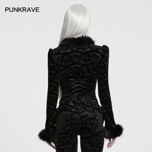 Punk Rave WY-1992CCF Elastic Embossed Bat Pattern Velvet Embossed Bat Pattern Shirt
