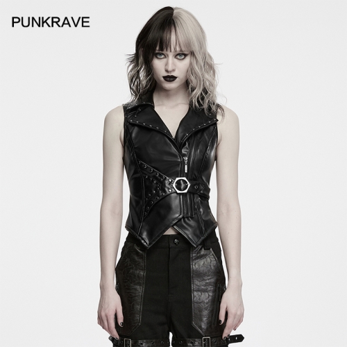 Punk Rave WY-1989MJF High-Quality Faux Leather Punk Asymmetrical Leather Vest