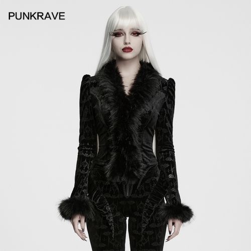 Punk Rave WY-1992CCF Elastic Embossed Bat Pattern Velvet Embossed Bat Pattern Shirt