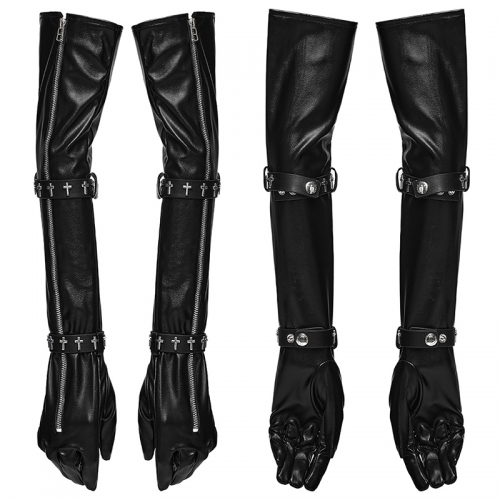 Punk Rave WS-963SSF Goth Cross Studded Zipper Long Arm Gloves
