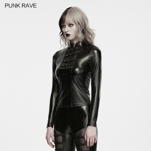 Punk Rave WT-1105TCF Dark Mesh Elastic And Soft Faux Leather Punk T-Shirt