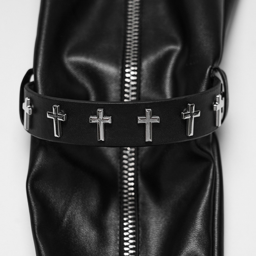 Punk Rave WS-963SSF Goth Cross Studded Zipper Long Arm Gloves