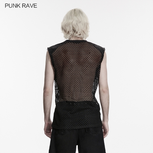Punk Rave WT-1088BXM Diamond Shaped Studs Rough Edge Punk Mesh Perforated Vest