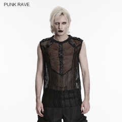Punk Rave WT-1089BXM Textured Striped Mesh And Regular Mesh Punk Street Rebel Visual Vest