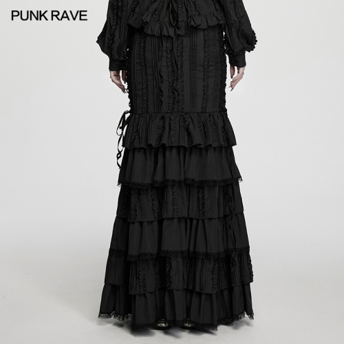 Punk Rave WQ-999BQF Side Drawstrings High-Waisted Victorian Vintage Skirt