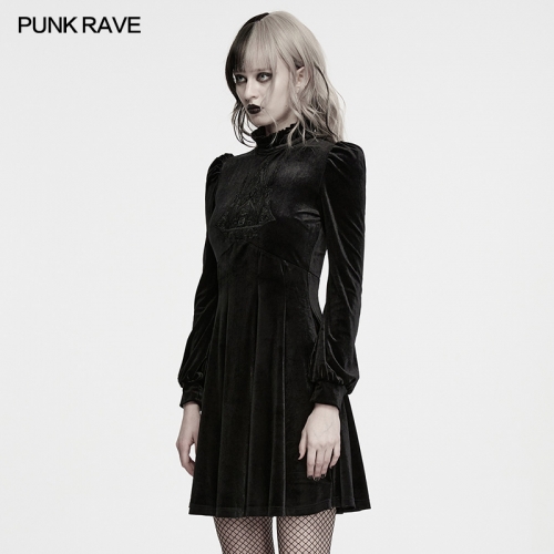 Punk Rave WQ-998LQF High-Quality Elastic Velvet Fabric Gothic Embroidered Dress