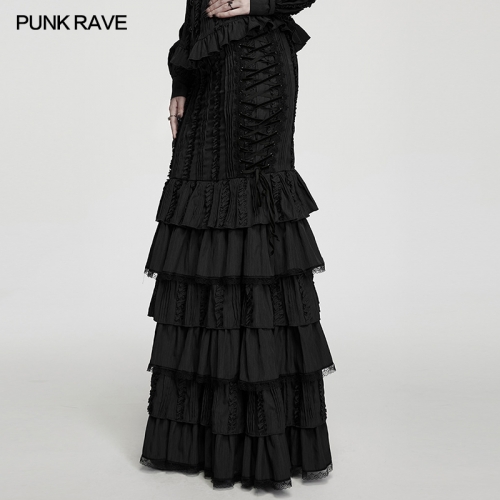 Punk Rave WQ-999BQF Side Drawstrings High-Waisted Victorian Vintage Skirt