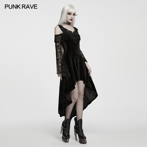 Punk Rave WQ-996LQF High-Quality Velvet And Lace Waist Highlights Goth Velvet Dress