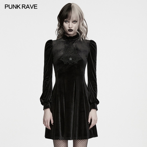 Punk Rave WQ-998LQF High-Quality Elastic Velvet Fabric Gothic Embroidered Dress